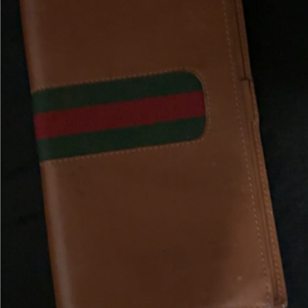 Brown Wallet with Green and Red Stripe